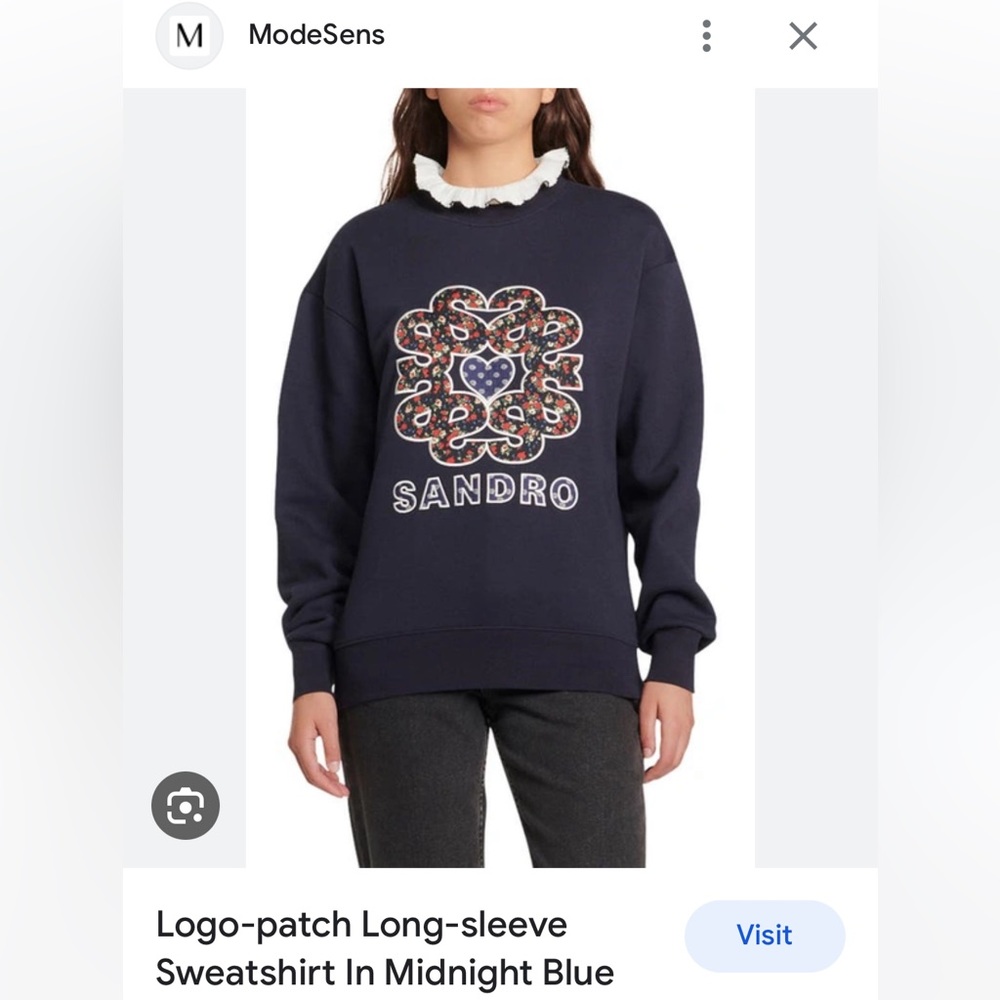 Sandro Sweatshirt | Ruffle Appliqué Sweatshirt | Midnight Blue | Size S